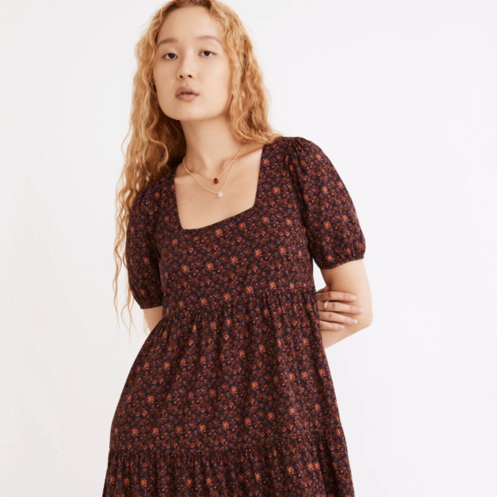 Aidy Square-Neck Tiered Midi Dress | Orchard Floral | Warm Violet | Size 4